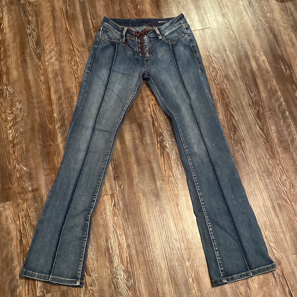 Boot cut lace up jeans